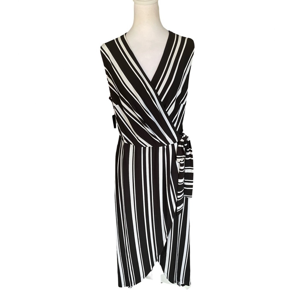 INC International Concepts Black/White Striped Faux-Wrap Maxi Dress Size Large - Picture 6 of 15